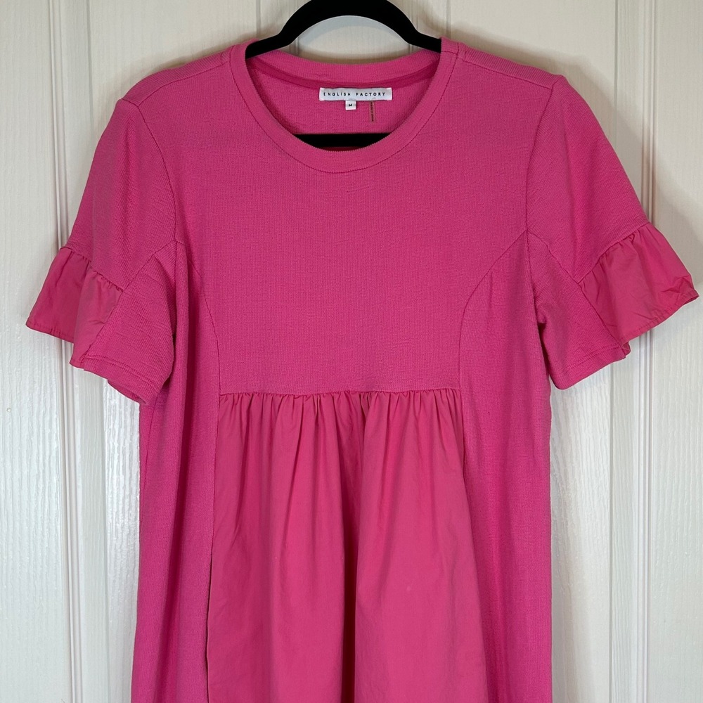 English Factory Pink Ruffle Sleeve Babydoll Dress Womens Medium - Picture 2 of 10